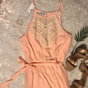 NWT ✨ Coral Crochet Halter Tie-Front Dress